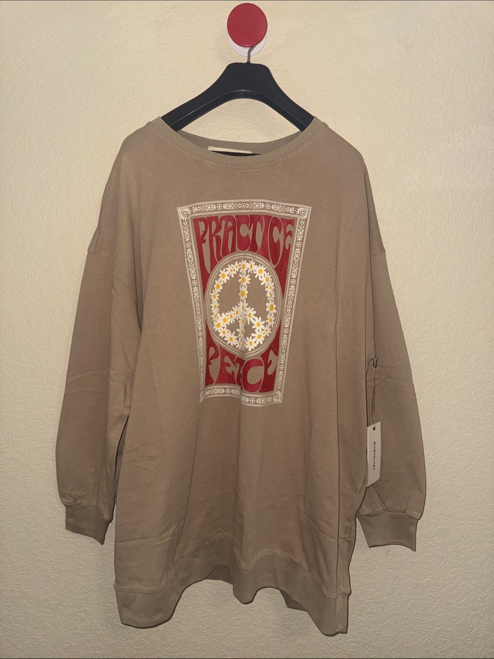Blue Velvet Practice Peace Graphic Sweatshirt Tunic w/ Pockets M/L NWT